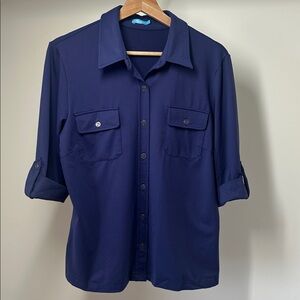 J.McLaughlin Monroe 3/4 Sleeve Navy Blue Button-Down Shirt